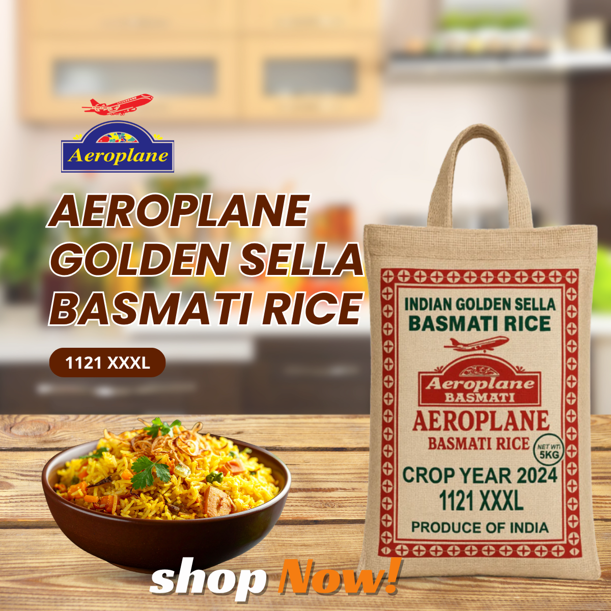 Aeroplane Golden Sella Basmati Rice 1121 10 Kg